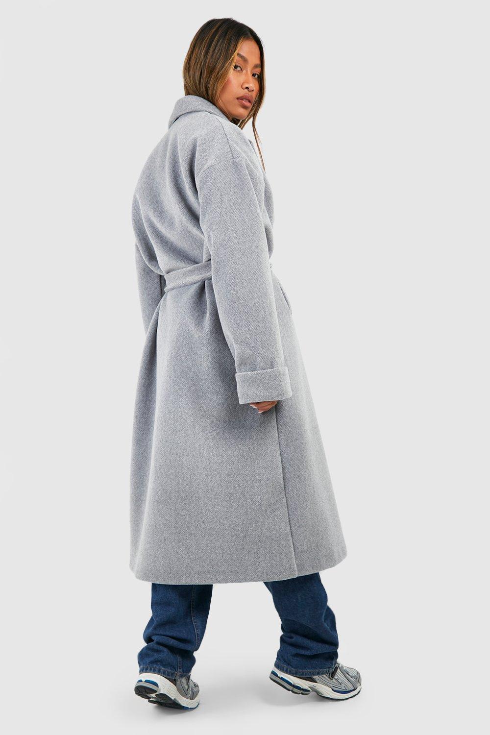 Cuff Detail Belted Textured Wool Look Coat boohoo IL